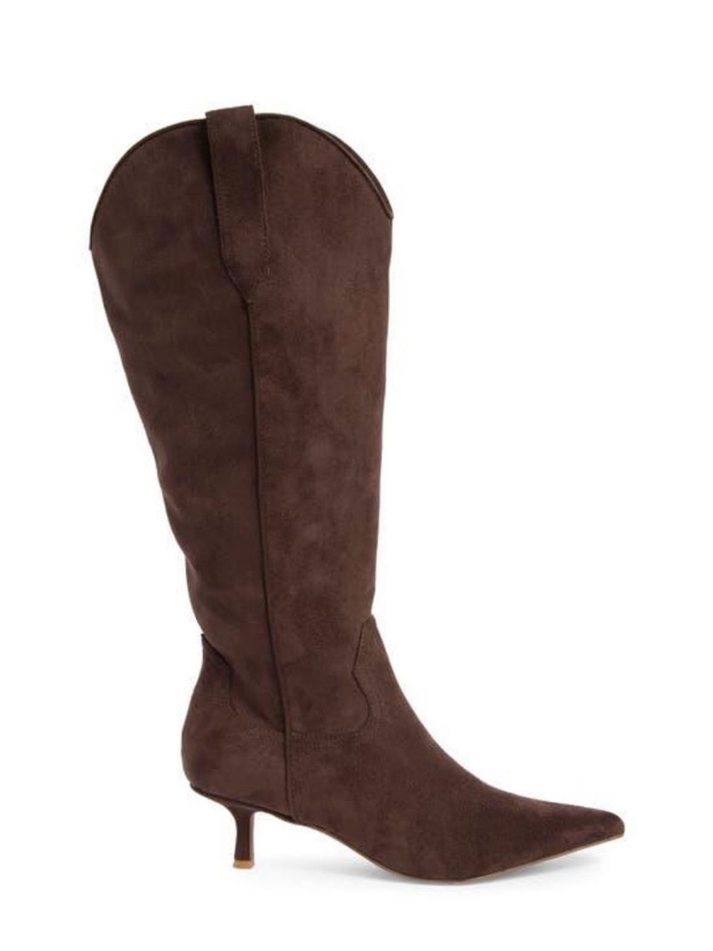 Steven New York Britt Knee High Western Boot Brown Kitten Heel Pointed Toe 8 NEW